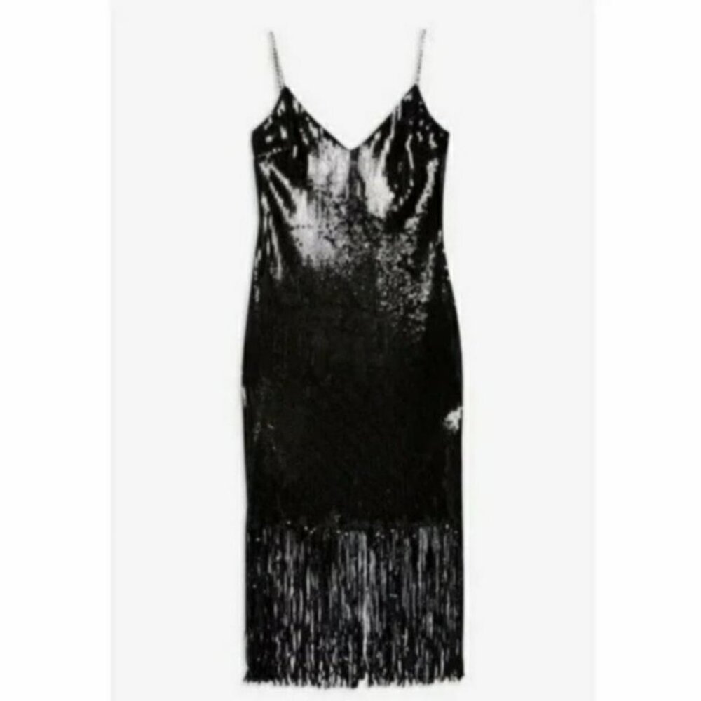 Topshop Sequin Fringe Dress Black